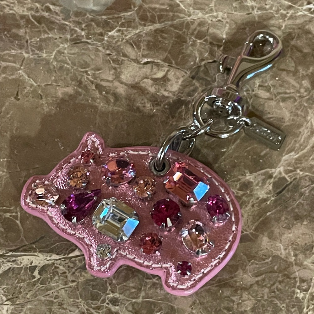 COACH HTF Crystal Gem-Studded Pink Pig Bag Charm Key Fob - Picture 3 of 17